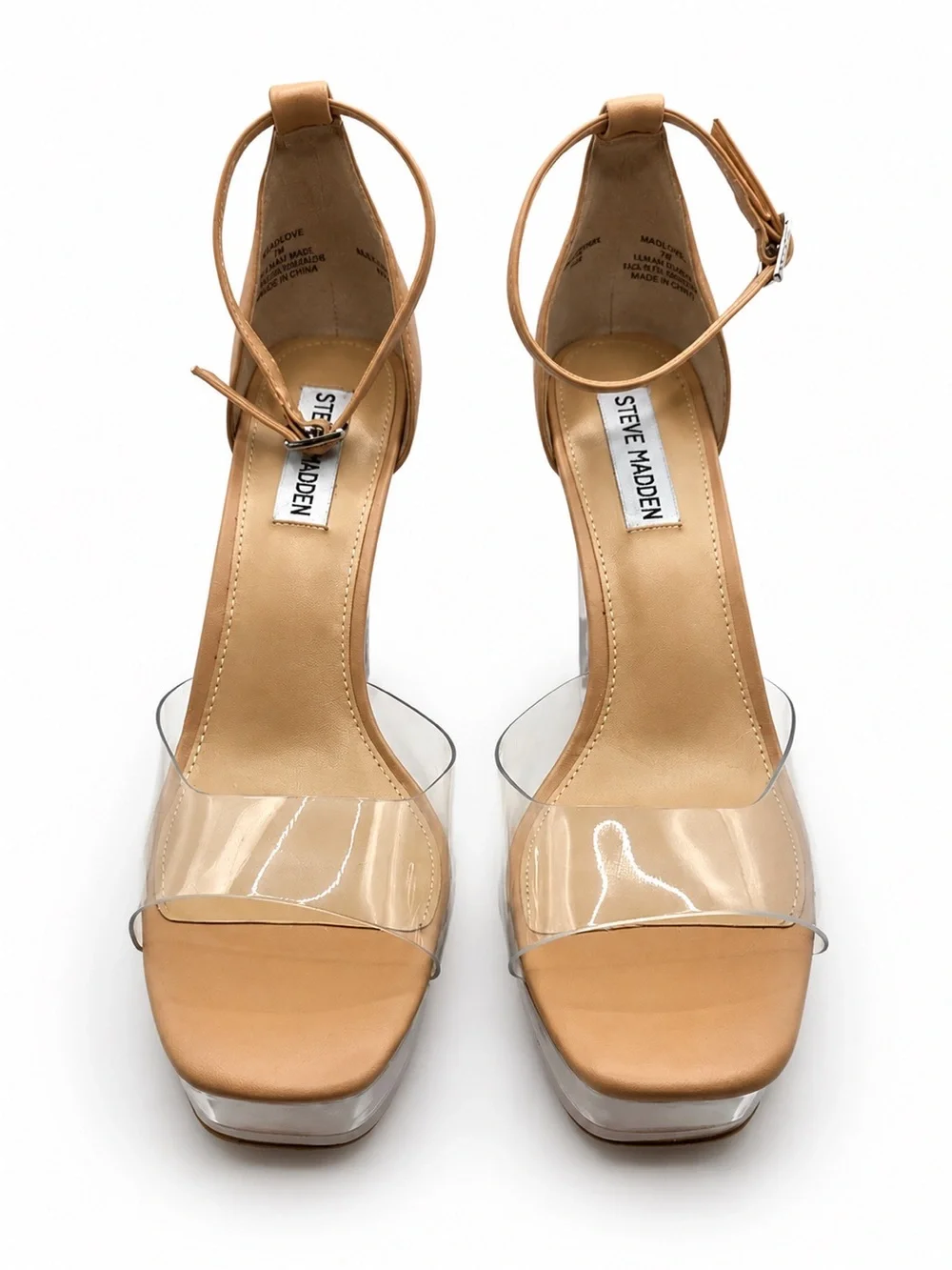 Steve Madden Ana-Ciana Beige Clear Platform Heel Sandals Size 8M